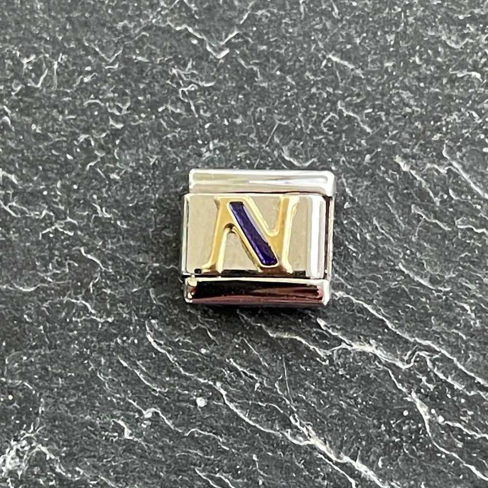 Zoppini Stainless Steel and Gold Blue Enameled lettering N Initial Charm